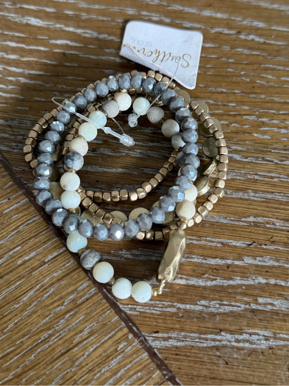 Multi-Strand Boho Stacked Mixed Material Stretch Bracelets - semi prec